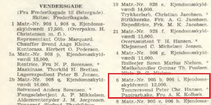 Vejviser Horsens, Vendersgade 1938